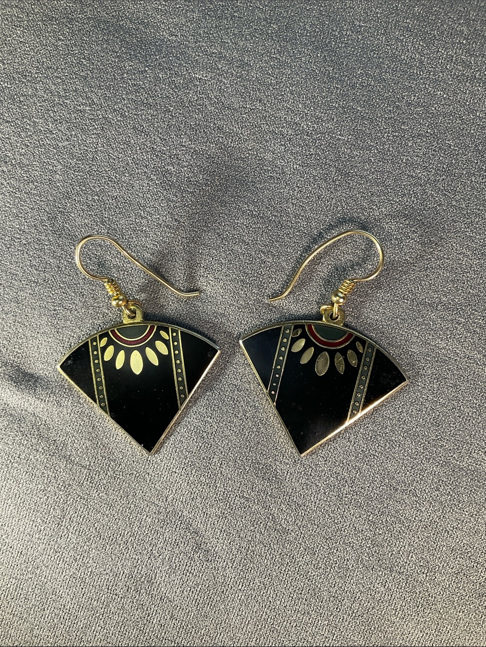 Black Fan-Shaped Enamel Drop Earrings - Women's Jewelry